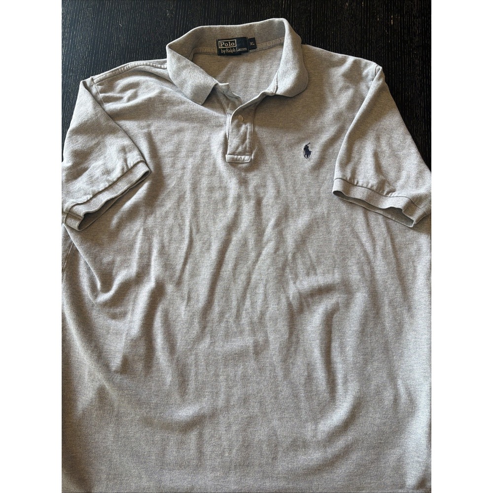 Polo Ralph Lauren Heather Gray Pique Polo Mens XL Navy Pony Short Sleeve